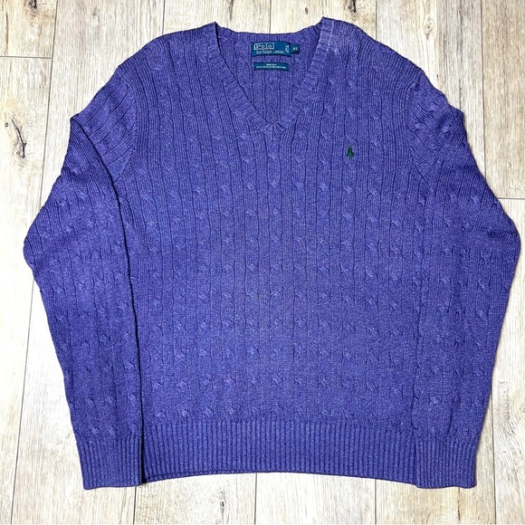 Polo Ralph Lauren Other - Vintage Polo Ralph Lauren Purple 100% Silk V Neck Cable Knit Sweater Size XL